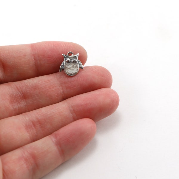 Cute Tiny Sterling Silver Owl Charm Nature Bird Pendant