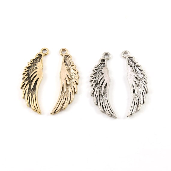 1 Pair Left and Right Large Pewter  Angel Wing Charm Pendant Inspirational Pendant Antique gold, Antique silver