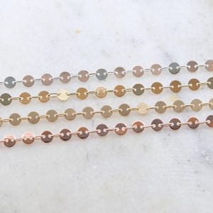 Silver, gold, rose gold, matte gold plated 4mm round flat coin disc link choker chain dainty minimal modern chain / chain by the foot