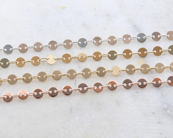 Silver, gold, rose gold, matte gold plated 4mm round flat coin disc link choker chain dainty minimal modern chain / chain by the foot