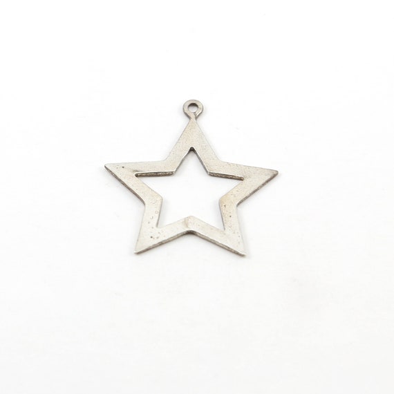 Sterling Silver Large Flat Open Star Star Charm Celestial Pendant