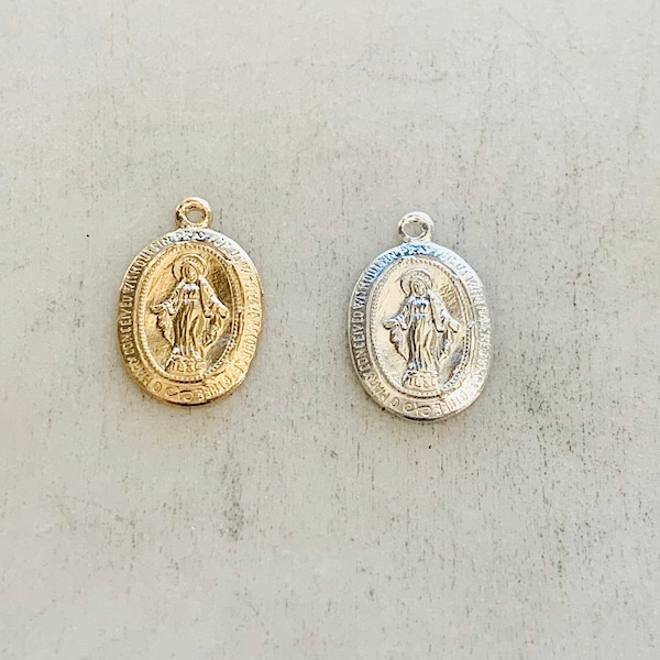 14K Gold Filled or Sterling Silver Small Mother Virgin Mary Oval Pendant Religious Charm Pendant