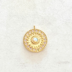 Celestial Star Opal Coin Vintage Charm Gold Plated CZ Drop Charm Opal Pendant Cubic Zirconia Star Opal Jewelry