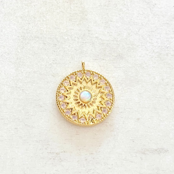 Celestial Star Opal Coin Vintage Charm Gold Plated CZ Drop Charm Opal Pendant Cubic Zirconia Star Opal Jewelry