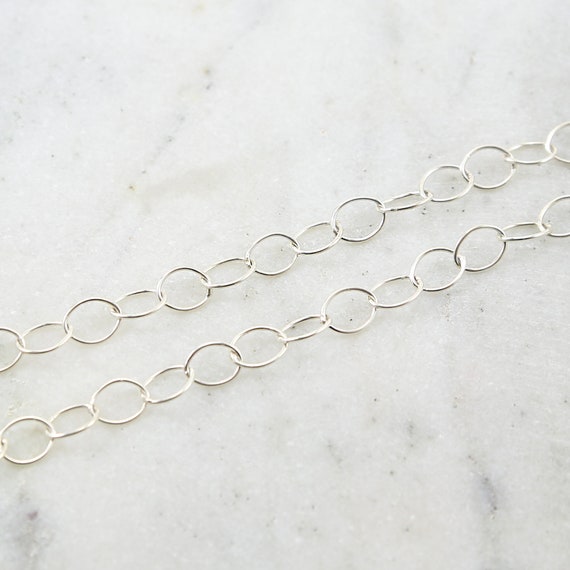 Sterling Silver Smooth Oval Link Chain Extender Chain 8mm x 7mm  / Sold by the Foot / Bulk Unfinished Chain