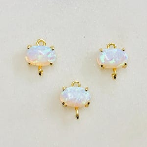 1 piece tiny oval opal connector gold plated dainty bezel 7mm x 5mm gold rimmed gemstone connector