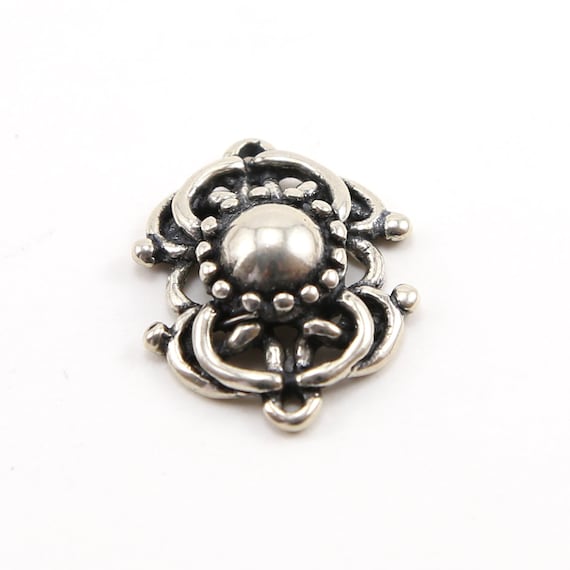 Sterling Silver Vintage Style Rounded Fancy Brooch Connector Charm with Beaded and Swirl Detailing