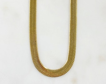 Ready to Wear 18k Gold Filled  Thick Herringbone Chain Necklace 7mm in 16 or 18 Inch