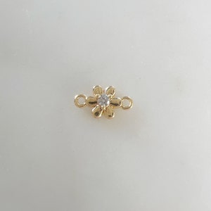 Teeny Tiny Cubic Zirconia Pavé  Flower Charm Connector  Jewelry Making 2 Loop Flower Charm CZ Gold Plated Flower Plant Nature Charm