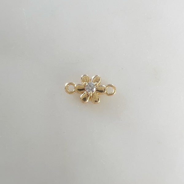 Teeny Tiny Cubic Zirconia Pavé  Flower Charm Connector  Jewelry Making 2 Loop Flower Charm CZ Gold Plated Flower Plant Nature Charm