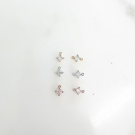 Teeny Tiny CZ Pave Diamond Charm, Choose Your Style, 1 or 2 Loops Gold Plated, Rhodium Plated Silver, Rose Gold Plated Mini Charm, 1 piece