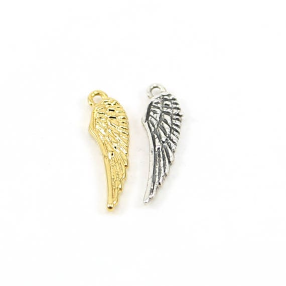 Angel Wing with Texture Double Sided Charm in Sterling Silver and Vermeil Gold