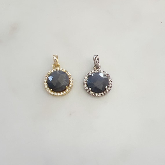 Round Sapphire Drop Pendant with Cubic Zirconia in Vermeil or Sterling Silver