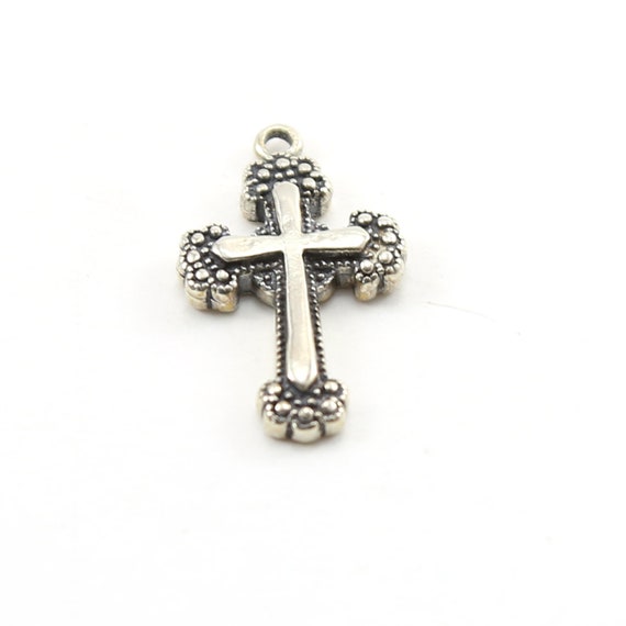 Sterling Silver Thick Fancy Edged Cross Charm Pendant Religious Spiritual Catholic Pendant