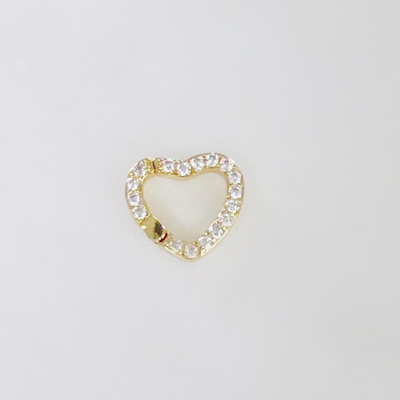 Heart Shape Clicker Clasp Charm Holder CZ Pave Gold Plated Charm Ring Gate Clasp Cubic Zirconia Jewelry Making Supplies Chain Findings