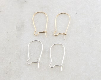 1 Pair Kidney Ear Wire Lightweight Thin Gauge Wire Earring Wires Earring Hook Component in Sterling Silver or 14K Gold Filled