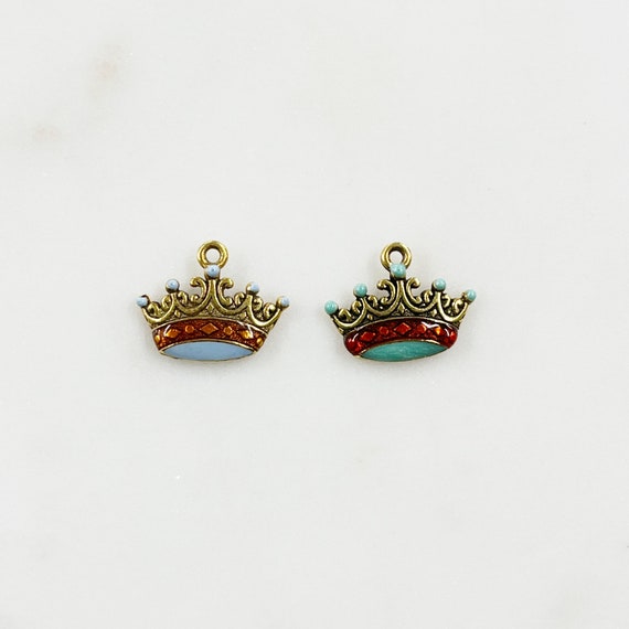 1 Piece Gold Pewter Detailed Enamel Crown Charm with Loop in Pale Blue or Sea Foam Green - Choose Your Color