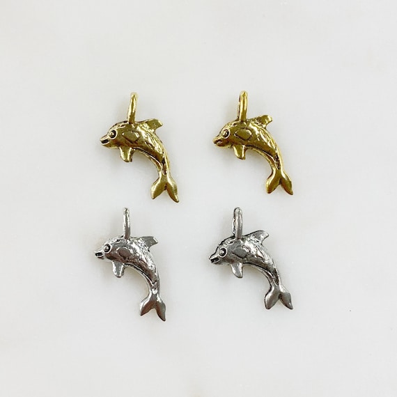2 Piece Pewter Dolphin Charm Ocean/Beach Animal Charms Choose Your Color Antique Gold or Antique Silver
