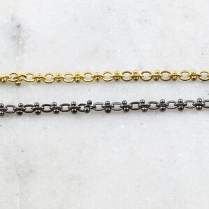 Base Metal Chain Small Oval with Decorate Barbells Chain in Shiny Gold, Gunmetal / Chain by the Foot