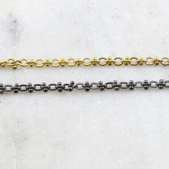 Base Metal Chain Small Oval with Decorate Barbells Chain in Shiny Gold, Gunmetal / Chain by the Foot