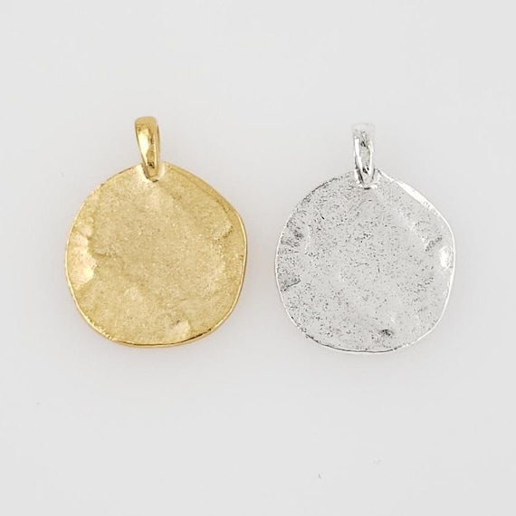 Large Pewter Base Metal Flat Stamping Blank Circle Coin Charm with Bail Pendant Matte  Gold, Silver, Pendant