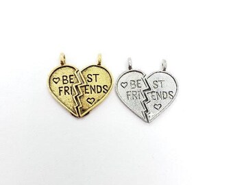 1 pewter set best friends half hearts, antique gold, antique silver, friendship, bffs, sets