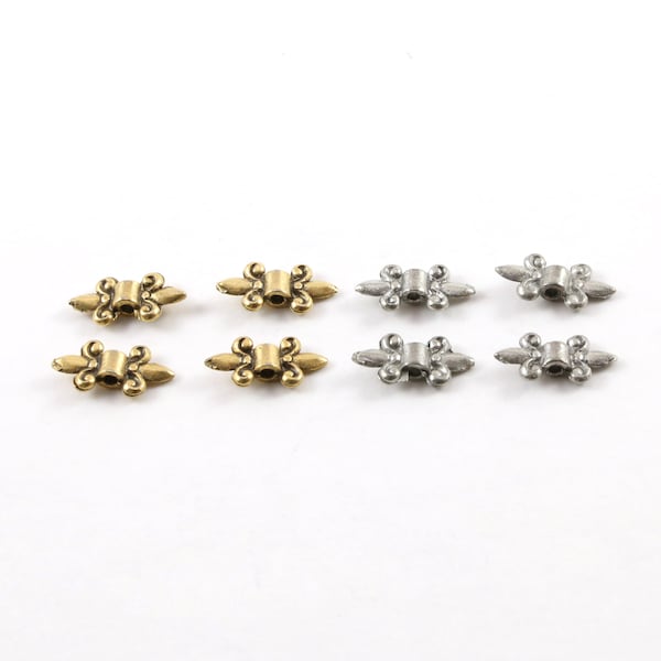 4 Pieces Pewter Fleur De Lis Spacer Bead Fancy Accent Charm in Antique Gold or Antique Silver