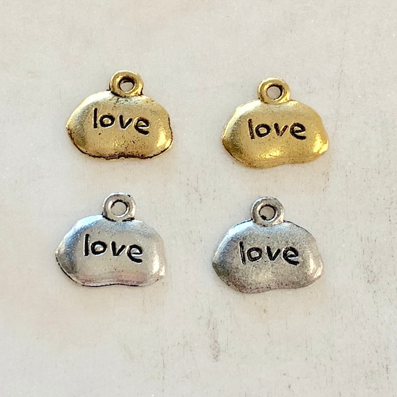 2 Pieces Pewter Base Metal Small Wide Stamped With Love Charm Pendant  Inspirational Charm Antique Gold, Antique Silver