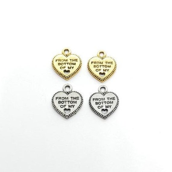 2 Pieces Pewter From The Bottom Of My Heart Cutout Heart with Loop Charm, Love, Antique Gold, Antique Silver Pendant