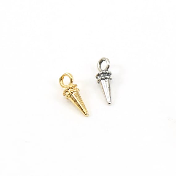 Tiny Small Spike Point Dagger with Beaded Top for Earrings or Necklaces Sterling Silver or Vermeil Gold