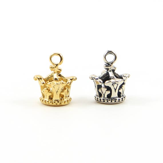 Realistic 3D Queen Princess Crown Royal Charm in Sterling Silver or Vermeil Gold