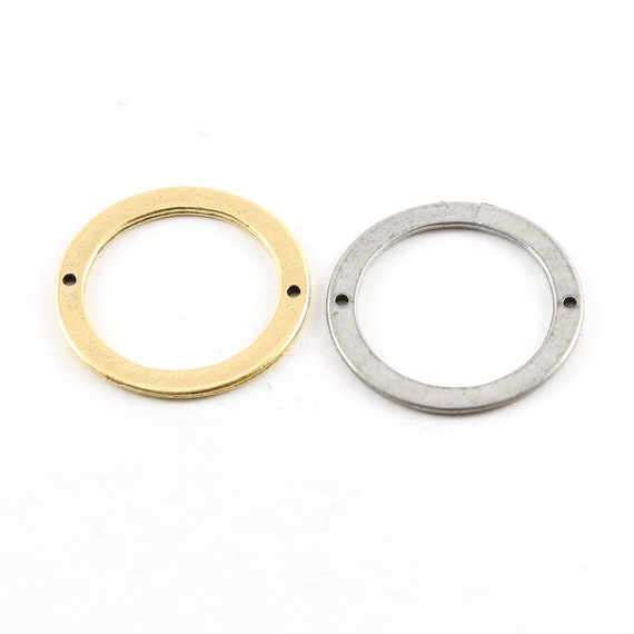 Large 30mm Pewter Metal Smooth Flat Open Circle Connector Ring 2 Hole Charm