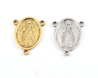 Peltre Base Metal Católico Sagrado Corazón de Jesús Ruega por Nosotros Doble Cara 3 vías Y Conector Rosario Oración Colgante Encanto