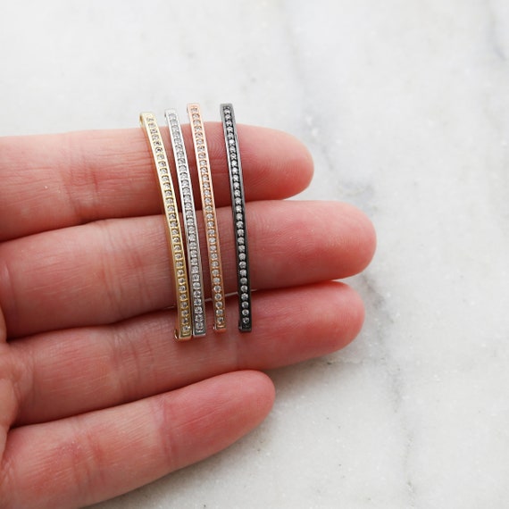 Rhodium Cubic Zirconia Pave Long Curved Bar in Gold, Silver, Rose Gold, Gunmetal Connector Bracelet Bar