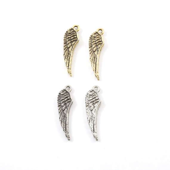 2 Pieces Double Sided Pewter Angel Wing Charm Pendant Inspirational Pendant Antique gold, Antique silver