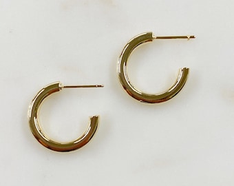 Half Hoop Gold Plated Hoop Earrings C Shaped Medium Sized Hoops