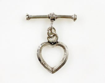 Sterling silver heart toggle bar clasp necklace end set findings toggle statement charm heart clasp charm