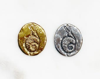 Unique vermeil or sterling silver snail charm back reads there is time for every purpose under heaven snail animal oval charm