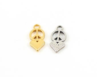 Peace with Heart Layered Charm Pendant Love Friendship Happiness Charm in Sterling Silver or Vermeil Gold