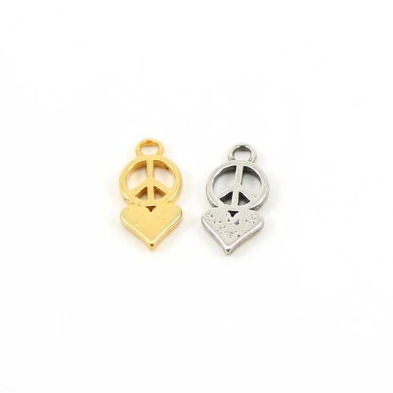 Peace with Heart Layered Charm Pendant Love Friendship Happiness Charm in Sterling Silver or Vermeil Gold
