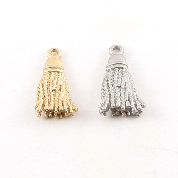 Pewter Metal Small Tassel Replica Pendant Charm 20mm x 10mm Matte Gold, Matte Silver