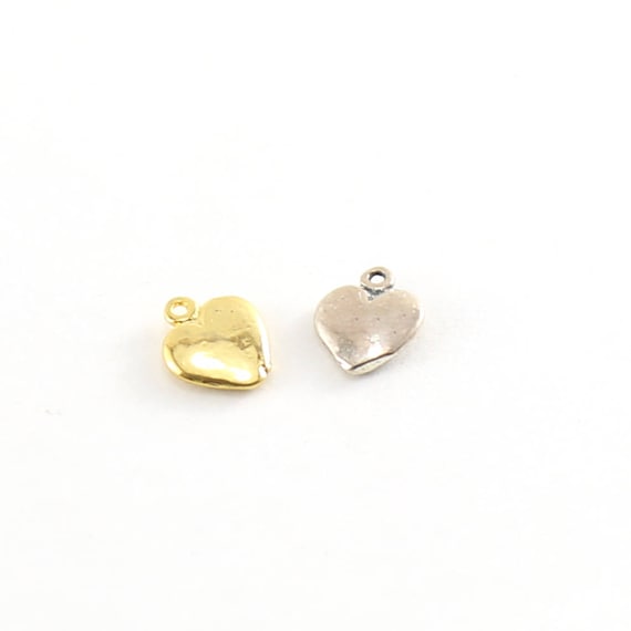 Mini Flat Heart Charm in Sterling Silver or Vermeil Gold Dainty Heart Love Pendant