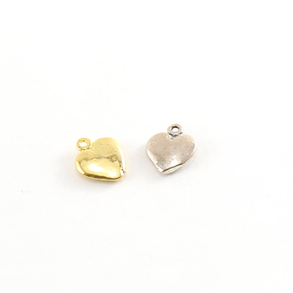 Vermeil Gold or Sterling Silver Heart Beads - Gold Flat Heart