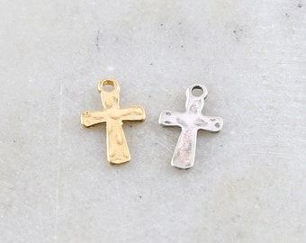 Dainty Hammered Textured Cross Charm Pendant Religious Spiritual Catholic Pendant in Vermeil Gold or Sterling Silver