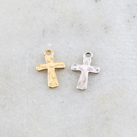 Dainty Hammered Textured Cross Charm Pendant Religious Spiritual Catholic Pendant in Vermeil Gold or Sterling Silver