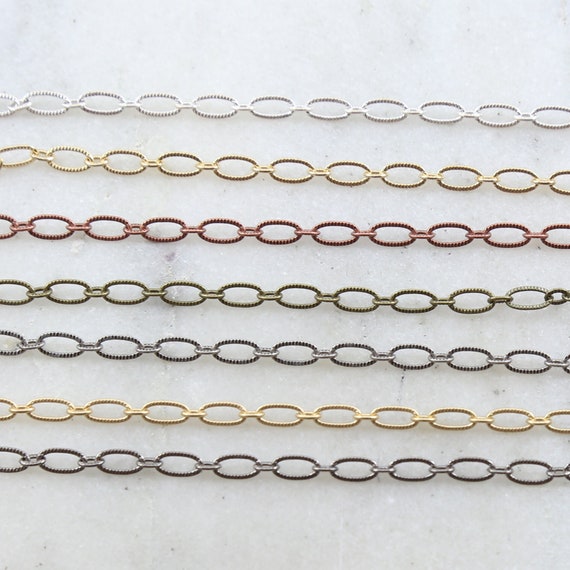 Base Metal Small Oval Textured Crimped Chain in 7 Finishes / Chain by the Foot