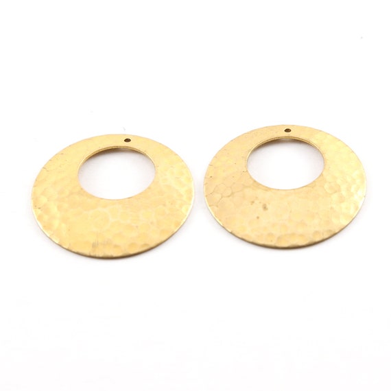 2 Pieces Brass Large Domed Open Circle 29mm Earring Component Charm Textured Circle Stamping Blank