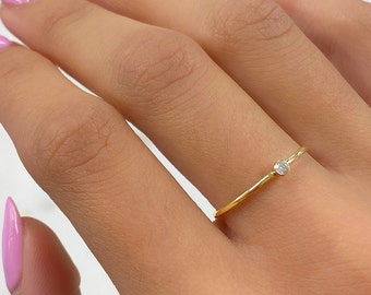 Single Stone CZ Thin Ring 14k Gold Filled Ring in Size 7