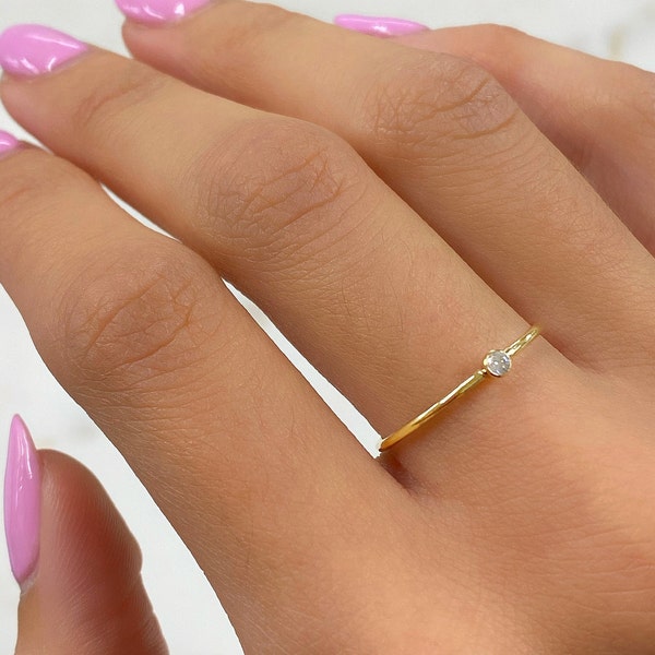 Single Stone CZ Thin Ring 14k Gold Filled Ring in Size 7