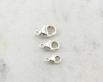 Sterling silver .925 rounded lobster clasp 3 sizes choose your size 9mm,  11mm, 13mm jewelry making supplies chain findings sturdy